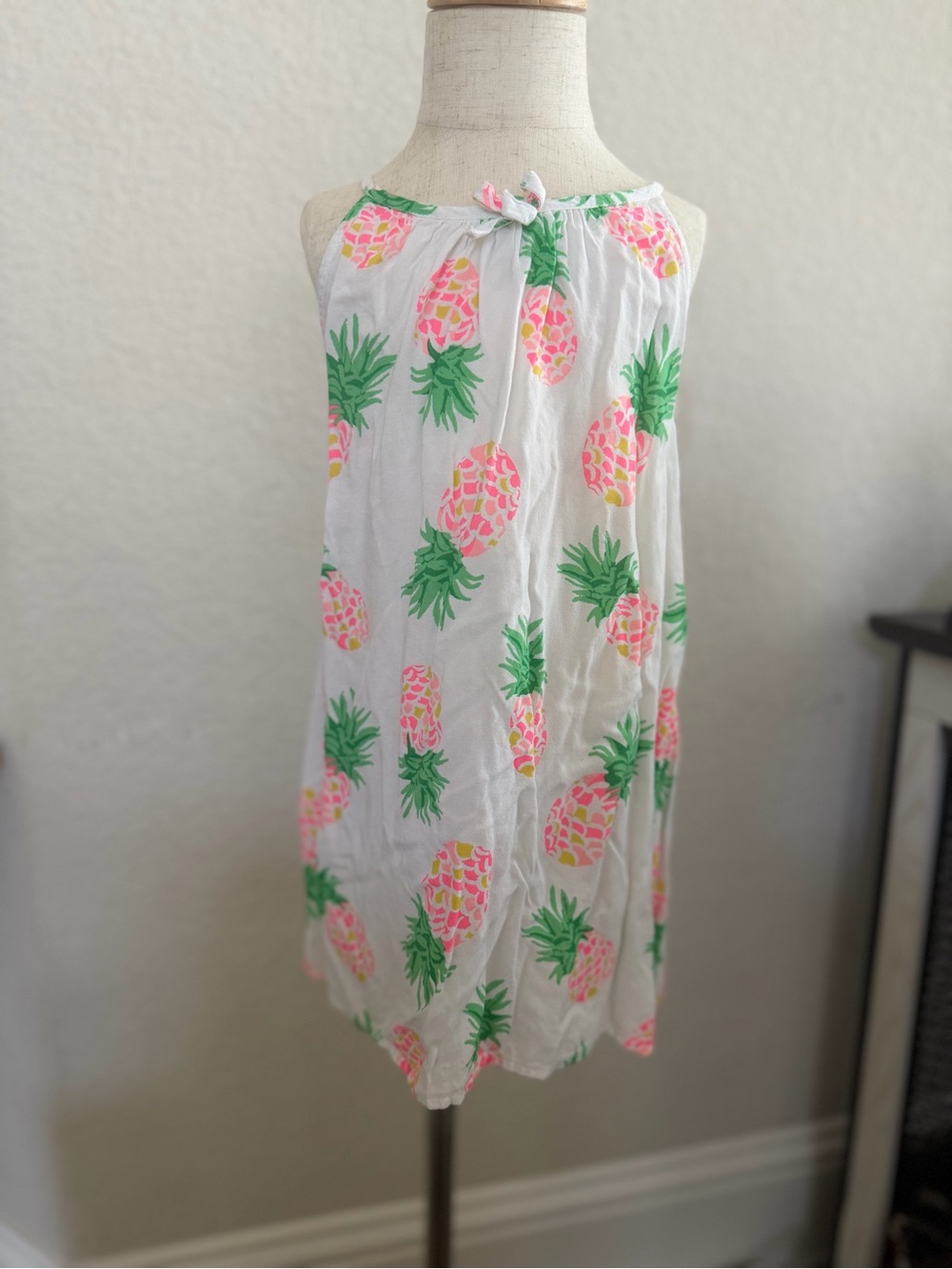 Janie and Jack White Dress with Pink Pineapple Detail